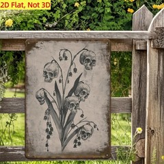 Flat 2D Metal Tin Sign Skull Lily Sketch Simple Witch Room Interior Decor
