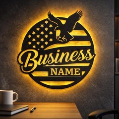 Personalized Business Logo LED Metal Sign, Custom Business Name Decor