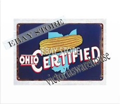 interior collective man Ohio Certified seed corn farm barn metal tin sign