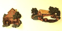 Mill Water Wheel & Covered Bridge Wall Hanging Plaques ~ Vtg 1998 Home Interiors