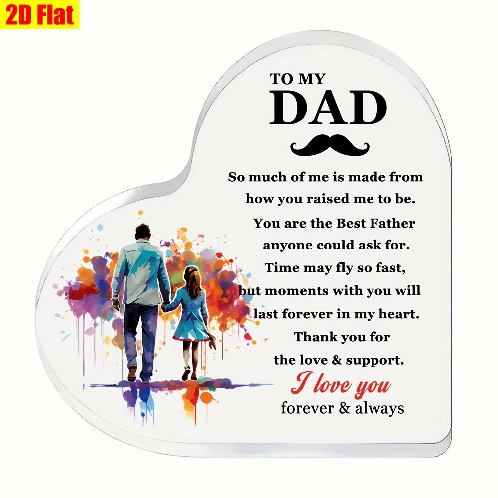 Heart Acrylic Plaque Watercolor Splash Father Daughter Walk Mustache Dad Gift