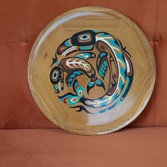 Round Wood Wall Plaque, Killer Whale, Native American Style, Wall Mounted