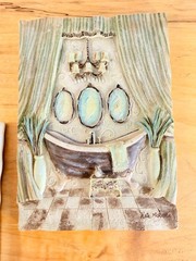 Pair Kate Millen McRostie Wall Art 3D Resin Plaques Bathroom Bathtub Signed