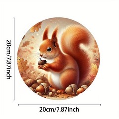 Autumn Squirrel Tin Metal Signs – 8×8 Inch Round Wall Decor for Bars, Ca