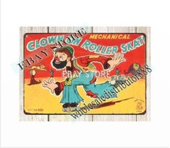 rod indoor wall decor Clown on Roller Skate childhood toy metal tin sign