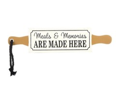 Meals & Memories Are Made Here Rolling Pin Shape Sign Farmhouse Hanging MDF NEW
