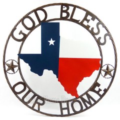 24″ Metal God Bless Our Home Texas Flag Map Outline Plaque Sign with Rings