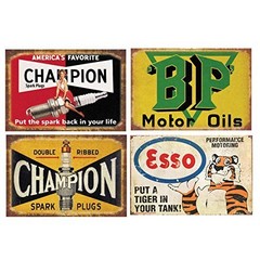 Vintage Tin Signs Set of 35 Retro Gas Oil Metal Decor for Garage Bar Kitchen