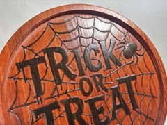 Halloween 3D Round Wood Carving Wall Art Trick Or Treat Spider Web Decoration