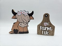 Highland Cow Wood Tiered Tray Or Shelf Decor Set Of 2 Cottage Country Granny