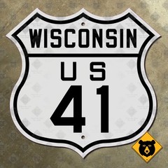 Wisconsin US Route 41 highway marker 1926 road sign Pleasant Prairie 12×12