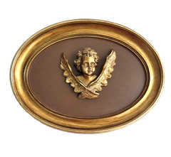 Vintage Style Cherub Gold Oval Wall Hanging Framed Resin