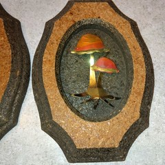 2 Vintage Mushroom & Leaf 70’s Wall Decor 3D Copper Pressed Wood Wall Art MCM