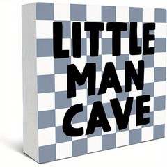 “Little Man Cave” Checkered Wooden Box Sign Teen Boys Bedroom Indoor Decor
