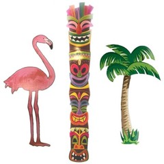 3-5ft SET-Jointed Cutout PALMTREE-FLAMINGO-TIKI Luau Graduation Party Decoration