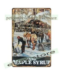 maple syrup collector horse harvesting tree cabin metal tin sign lodge cafe