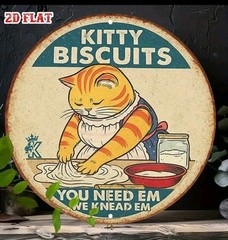 Kitty Biscuits Funny Cat Baking Metal Sign Vintage Kitchen Wall Decor 2D Flat