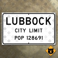Texas Lubbock Hub City limits highway road sign marker South Plains Tech 15×9