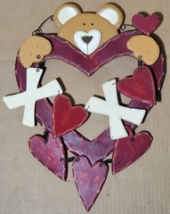 Bears & Hearts Wood Plaque Wall Hanger 15″ x 11″ inches Primitive Art Vintage