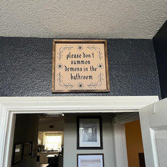 11.8″ Please Don’t Summon Demons In The Bathroom Sign, Wooden Bathroom Wall Deco