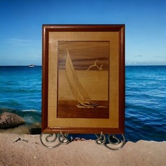 Vtg JEFF NELSON Marquetry Wood Wall Plaque Inlaid Decor Sail Boat Hudson River