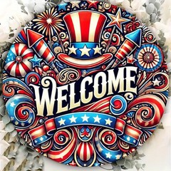 Metal Iron Sign Aluminum 8 Inch Round Patriotic Flag Welcome Funny Decor