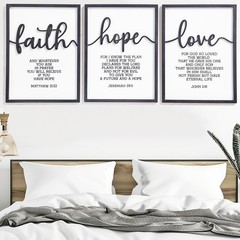 3D Wood Faith Hope Love Wall Decor, Christian Wall Art Bible Verses Wall Deco…
