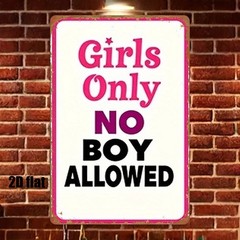 Vintage Girls Only No Boy Allowed Metal Sign for Teen Girl Bedroom & Dorm Decor