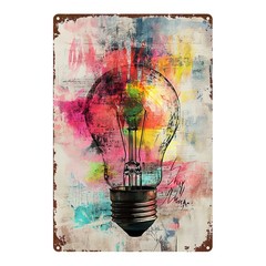 Metal Sign Abstract Light Bulb Iron Art 8×12 Inches Wall Decor