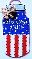 Americana MASON JAR Welcome Y’all SIGN Wall Art Door Porch 4th July Plaque Decor