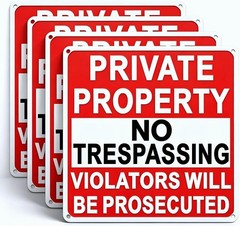 4 Pack Large No Trespassing Signs Private Property, 9×5 Inch Rust Free Aluminum