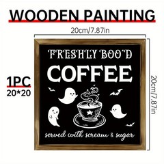 Rustic Coffee Wooden Sign Halloween Farmhouse Kitchen Cafe Wall Decor Gift