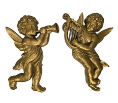 Vintage MCM 1963 Golden Syroco Musical Cherubs Angels Wall Plaques Valentines
