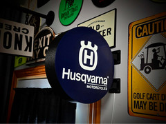 Husqvarna Motorcycles LED Lightbox Sign 3D Printed Round Wall Mount Man Cave