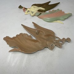 2 Vintage Angel With Wings Pink & Blue Wall Hanging Cast Aluminum 12 1/2″ X 8″