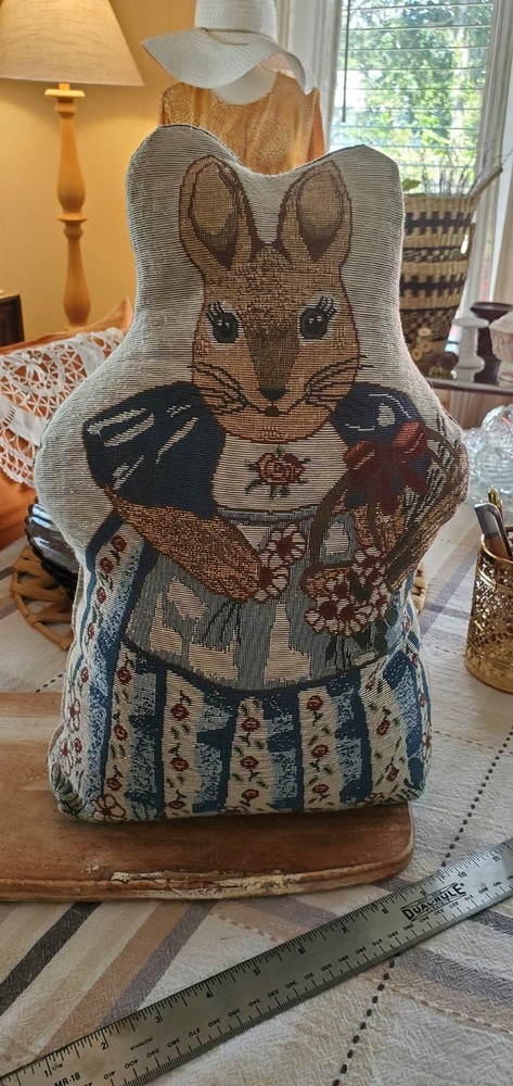 Vintage Tapestry Bunny Doorstop Weighted Cottagecore County Primitive Farmhouse