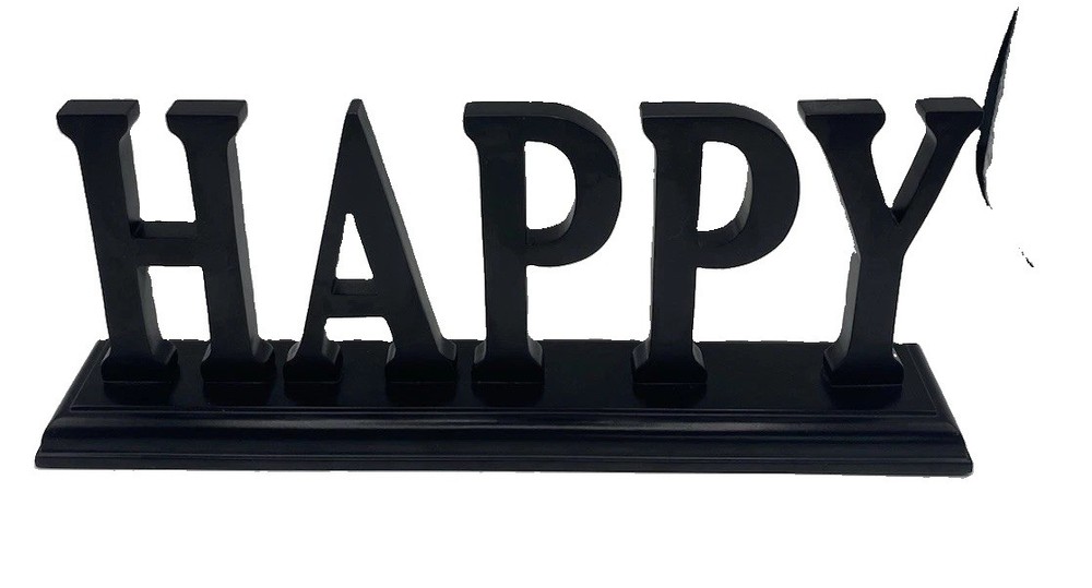 Wood Happy Tabletop Sign Rustic Shelf Mantel Home Decor 13 In Espresso Color