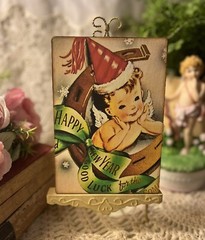 Happy New Year, Good Luck Baby, Retro Handcrafted Mini Plaque / Sign