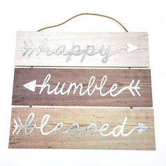 Rustic Farmhouse Wall Sign Happy Humble Blessed Wood Metal Hanging Inspirational
