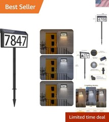 Solar Powered Address Sign House Numbers Waterproof, 3-Color Lighting Modes L…