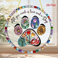 Charming Dog Paw Print Floral Design 8″X8″ Round Acrylic Hanging Decor Gifts