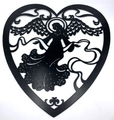 Metal Art Wall Hanging Sign Angel Black Heart Powdered Coated 17″ Tall