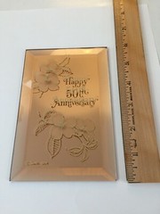 50th Anniversary Beveled Glass Keepsake–Gold Rose Color–Excellent Condition 