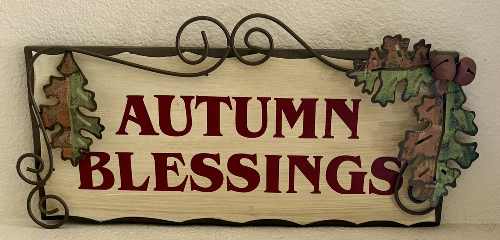 GiftCraft Autumn Blessings Fall Leaves Wall Decor Wood & Metal Sign 13” X 6.5”