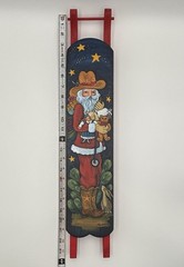 Sandi Prescher 2001 Texas Folk Art Cowboy Santa Hand Painted Wood Sled Decor