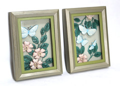 Wall Art Flowers & Butterfly 3-D in Shadow Box Framed Set 2
