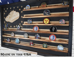 Army Bradley BFV Challenge Coin Display Flag – Rustic Wooden Veteran Gift