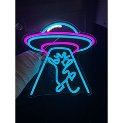 Handmade UFO Alien Abduction LED Neon Sign Blue Pink Sci-Fi Wall Decor Light