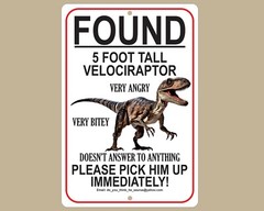Velociraptor Dinosaur Sign, Prehistoric Decor, Dino Lover Gift, Aluminum, 8X12