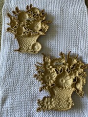 Mod VTG Fall Resin Floral Basket Wall Plaques, Brown Set of 2 Wall Mount